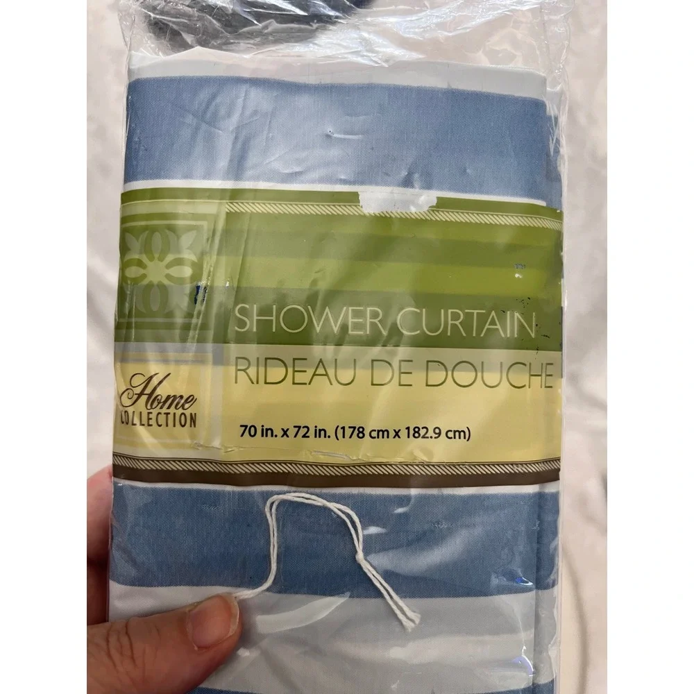 Home Collection Blue Grey White Striped Shower Curtain 70x72 New
